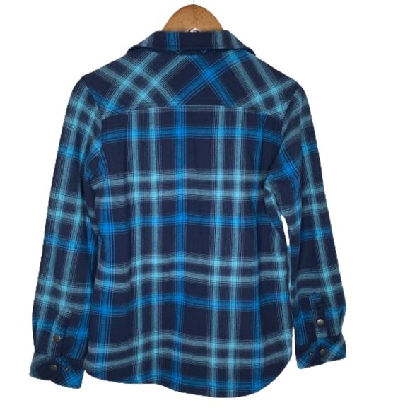 Orvis Womens Fleece Lined Flannel Shacket Size S Blue Plaid Gorpcore Granola - Picture 11 of 15